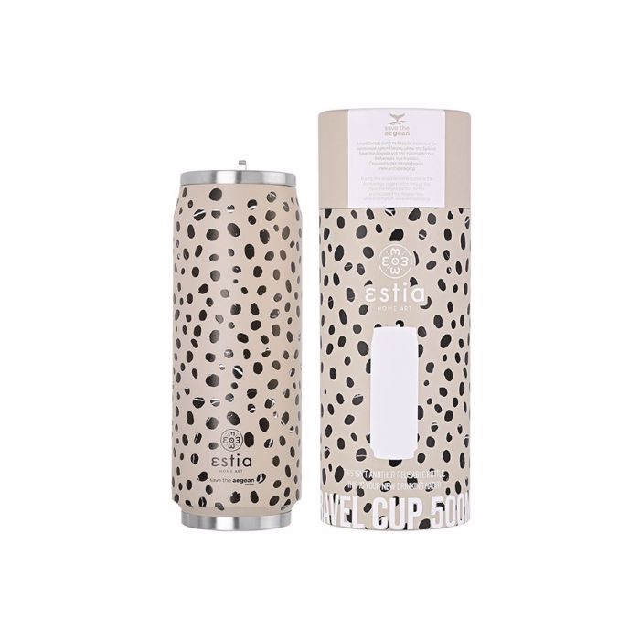 ESTIA ThERMOS TRAVEL CUP SAVE THE AEGEAN 500ml LEOPARD TAUPE