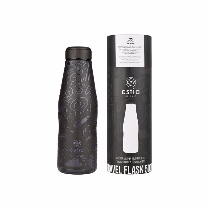ESTIA ThERMOS TRAVEL FLASK SAVE THE AEGEAN 500ml NOIR ECHO