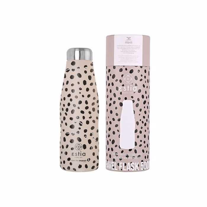 ETSIA ThERMOS TRAVEL FLASK SAVE THE AEGEAN 500ml LEOPARD TAUPE