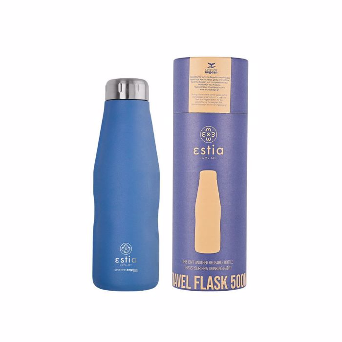 ESTIA ThERMOS TRAVEL FLASK SAVE THE AEGEAN 500ml DENIM BLUE