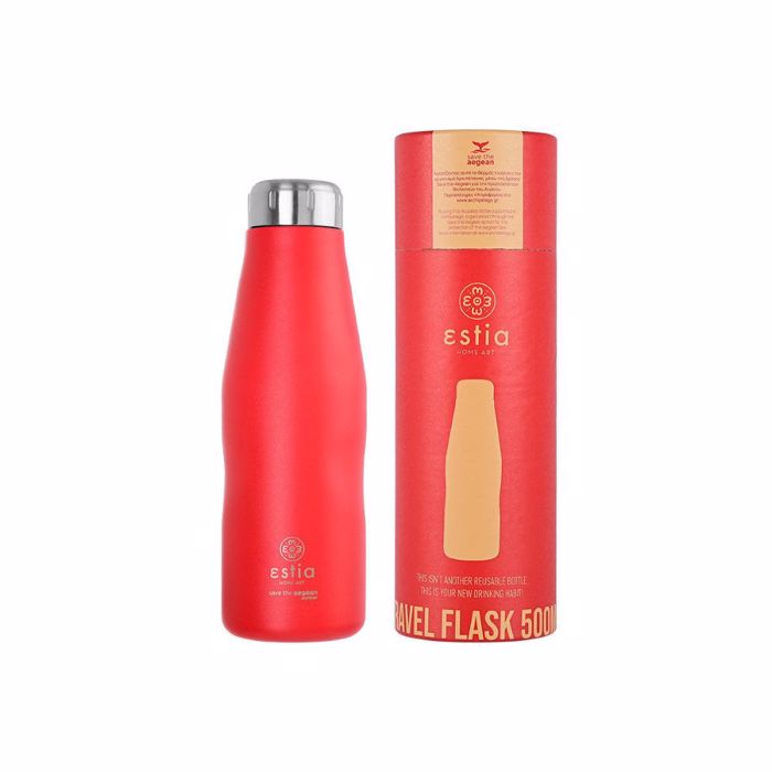 ESTIA ThERMOS TRAVEL FLASK SAVE THE AEGEAN 500ml SCARLET RED