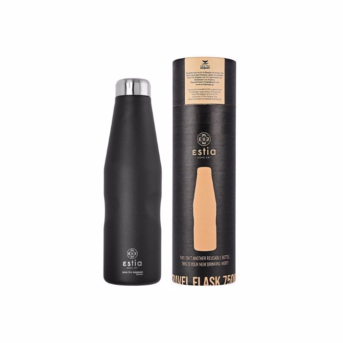 ESTIA ThERMOS TRAVEL FLASK SAVE THE AEGEAN 750ml MIDNIGHT BLACK