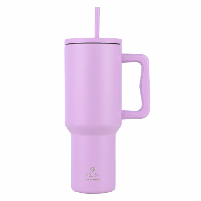 ESTIA ThERMOS STRAW TUMBLER XL SAVE THE AEGEAN 1200ml LAVENDER PURPLE