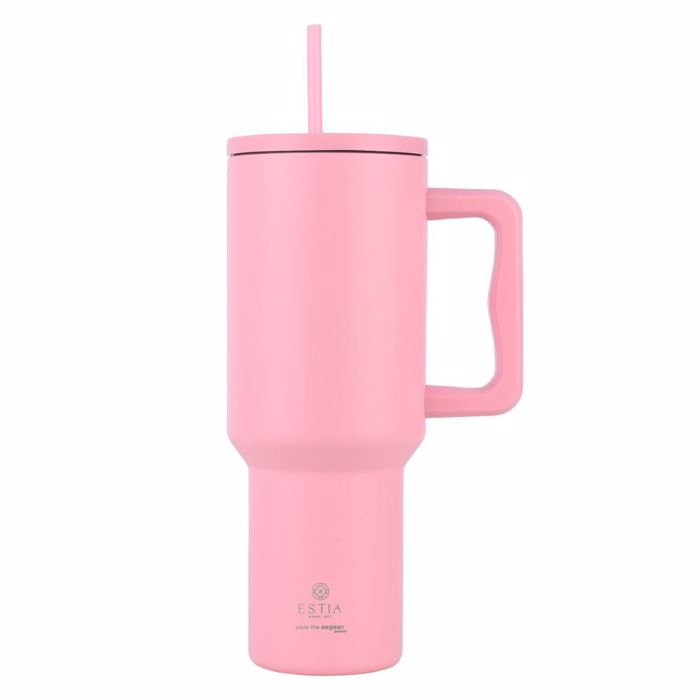 ESTIA ThERMOS STRAW TUMBLER XL SAVE THE AEGEAN 1200ml BLOSSOM ROSE