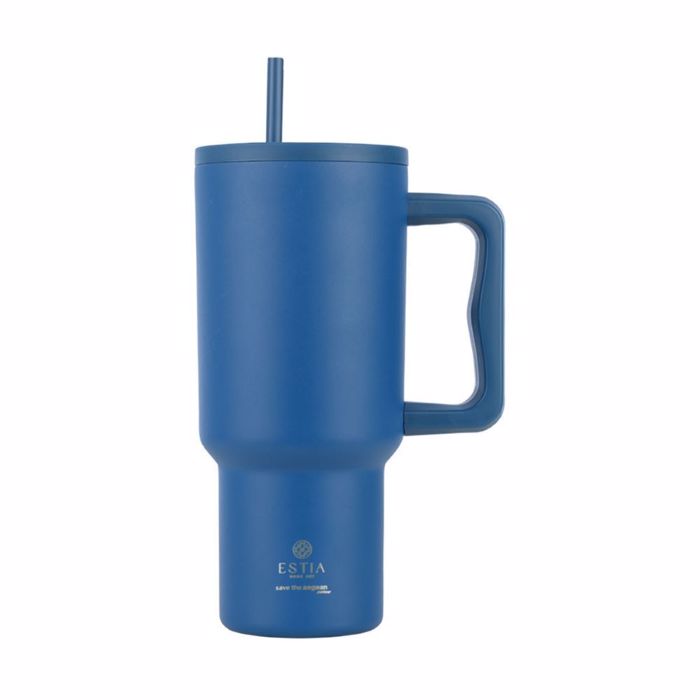 ESTIA ThERMOS STRAW TUMBLER XL SAVE THE AEGEAN 900ml DENIM BLUE