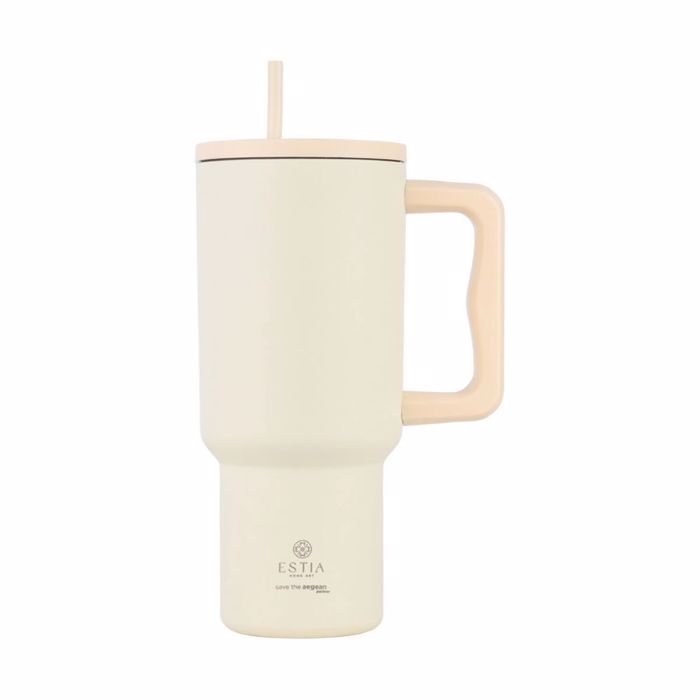 ESTIA ThERMOS STRAW TUMBLER XL SAVE THE AEGEAN 900ml LILY WHITE