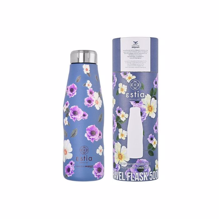 ESTIA ThERMOS TRAVEL FLASK SAVE THE AEGEAN 500ml GARDEN BLUE