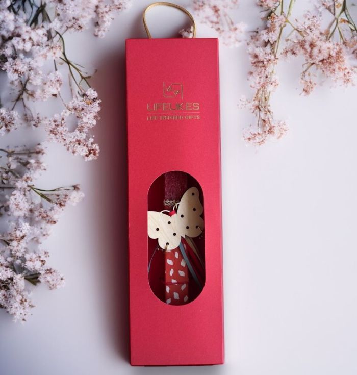 LIFELIKES LAMPADA PLAKE SE KOuTI- KOKKINI PETALOuDA ME SKOuLARIKIA