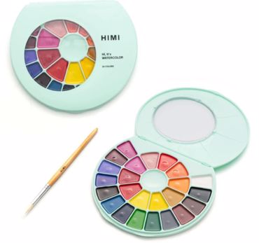 HIMI ΝΕΡΟΜΠΟΓΙΕΣ SEMI-MOIST WATERCOLOUR ΣΕΤ 24χρ. ΚΑΙ ΠΙΝΕΛΟ GREEN CASE