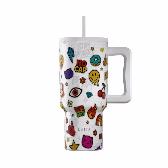 ESTIA ThERMOS STRAW TUMBLER XL SAVE THE AEGEAN 900ml URBAN VIBES