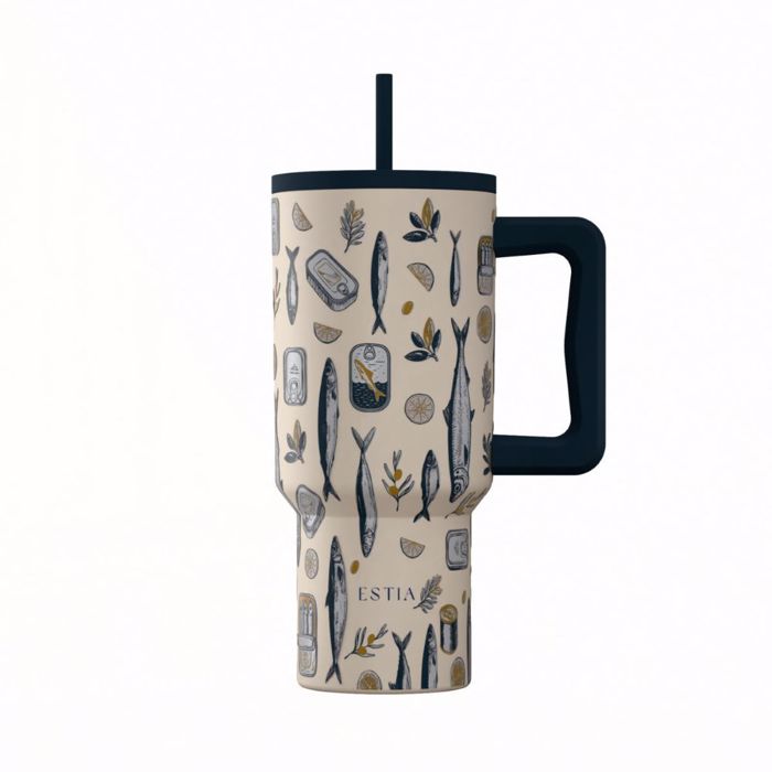ESTIA ThERMOS STRAW TUMBLER XL SAVE THE AEGEAN 900ml SALT LIFE