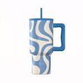 ESTIA ThERMOS STRAW TUMBLER XL SAVE THE AEGEAN 900ml OCEAN WAVES