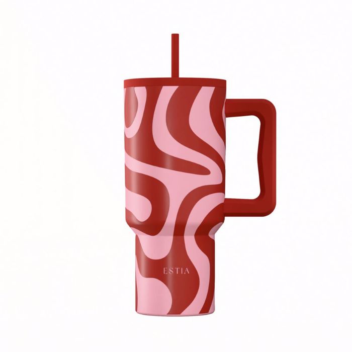ESTIA ThERMOS STRAW TUMBLER XL SAVE THE AEGEAN 900ml CORAL WAVES