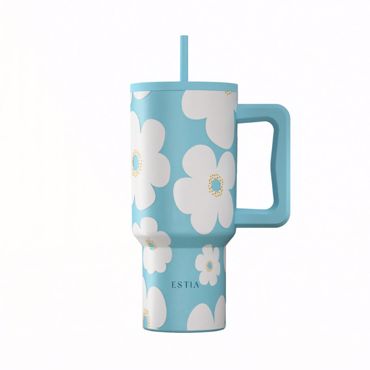 ESTIA ΘΕΡΜΟΣ STRAW TUMBLER XL SAVE THE AEGEAN 900ml BLUE DAISY