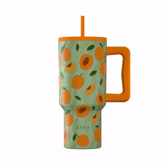 ESTIA ThERMOS STRAW TUMBLER XL SAVE THE AEGEAN 900ml PEACH GARDEN