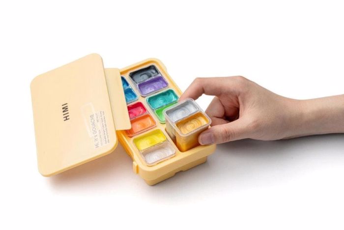 HIMI TEMPERES TWIN CUP GOUACHE SET 12xr. YELLOW  CASE